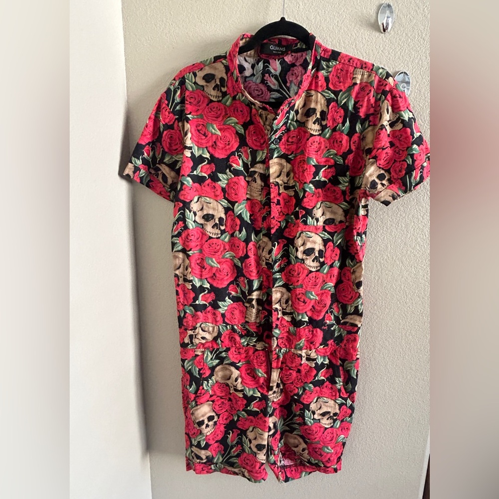 Glimmer Men’s Black Floral & Skull jumpsuit Short size M